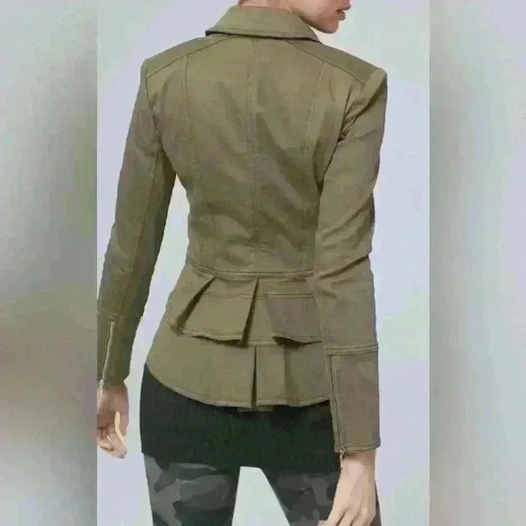 White House Black Market Snap Front Peplum Olive Green  Jacket Size 4 - Picture 3 of 13